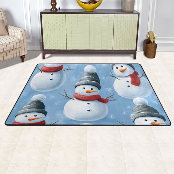 Ryvnso Winter Snowmans with Scarf Area Floor Mats Large Nursery Rugs Non-Slip Carpets Doormat 72" x 48"