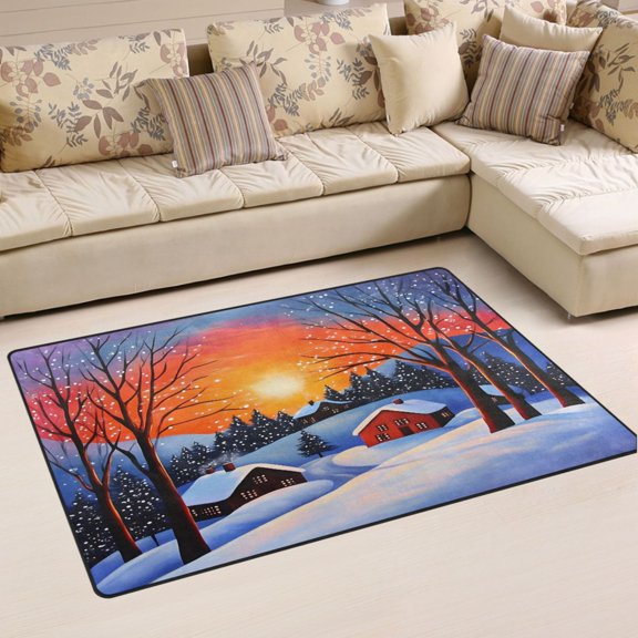 Ryvnso Winter Sunset View Area Floor Mat Non-Slip Carpet Soft Rugs Doormats 60" x 39"