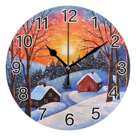 Ryvnso Winter Sunset View Wall Clock Non Ticking Silent Kitchen Clock Battery Operated Clocks 10 inch