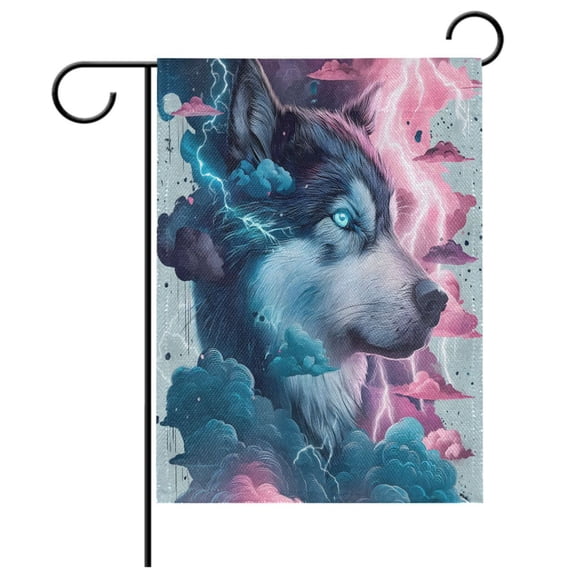 Ryvnso Wolf Cloud Lightning Pattern Garden Flag 12x18 Inch Double Sided Seasonal Yard Decoration