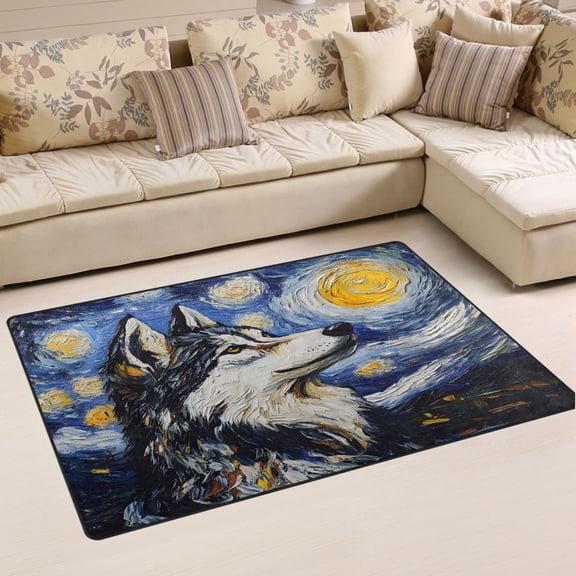 Ryvnso Wolf Oil Paint Area Floor Mat Non-Slip Carpet Soft Rugs Doormats 31" x 20"