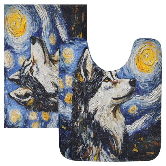 Ryvnso Wolf Oil Paint Bathroom Shaggy Rugs Toilet Mat Soft Contour Rug