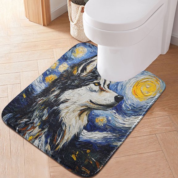 Ryvnso Wolf Oil Paint Bathroom Shaggy Rugs Toilet U Shape Mat Soft Contour Rug 20"x24"