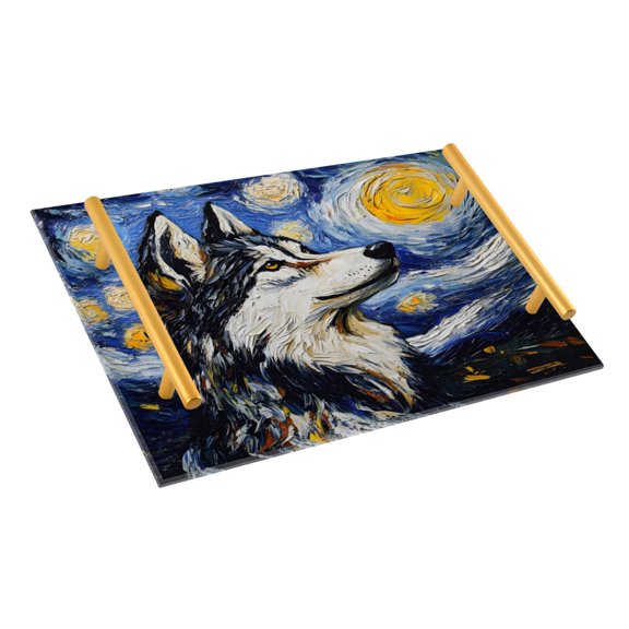 Ryvnso Wolf Oil Paint Bathroom Tray Vanity Countertop Trays Acrylic Organizer