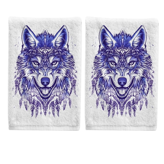 Ryvnso Wolf Print Hand Towels Set for Bathroom Cotton Face Towel Decorative 15.5x29.5 inch