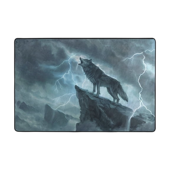 Ryvnso Wolf Stand on Mountain Area Floor Mats Large Nursery Rugs Non-Slip Carpets Doormat 36" x 24"