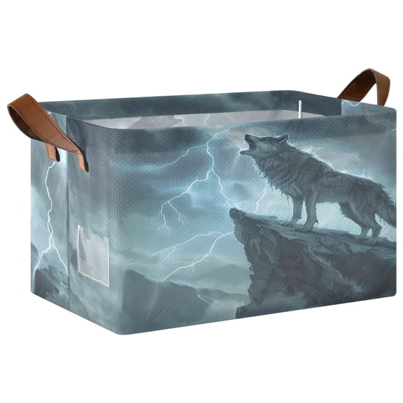 Ryvnso Wolf Stand on Mountain Storage Bins Large Basket Foldable Cube Toys Organizer with Handles 1 PC