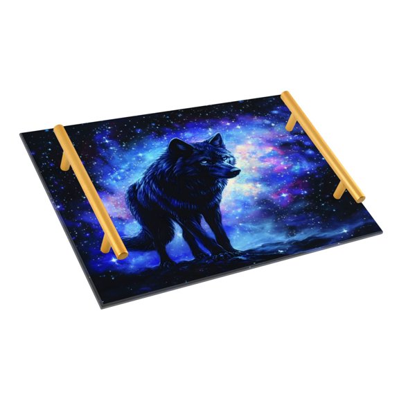 Ryvnso Wolf Starry Night Bathroom Tray Vanity Countertop Trays Acrylic Organizer