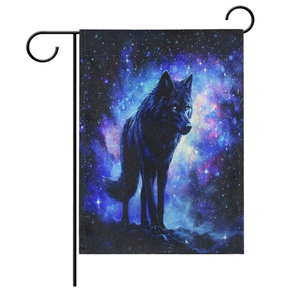 Ryvnso Wolf Starry Night Garden Flag 12x18 Inch Double Sided Seasonal Yard Decoration