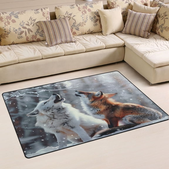 Ryvnso Wolf and Fox in Forest Area Floor Mat Non-Slip Carpet Soft Rugs Doormats 31" x 20"