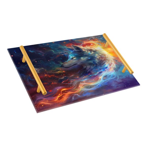 Ryvnso Wolf and Galaxy Bathroom Tray Vanity Countertop Trays Acrylic Organizer