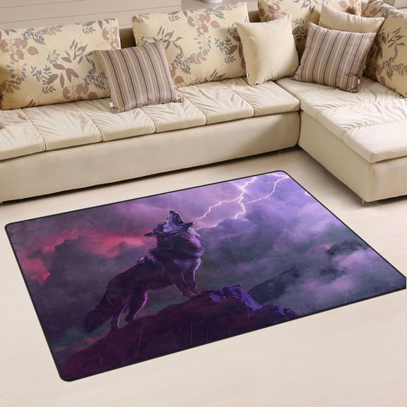 Ryvnso Wolf and Lightning Area Floor Mat Non-Slip Carpet Soft Rugs Doormats 31" x 20"