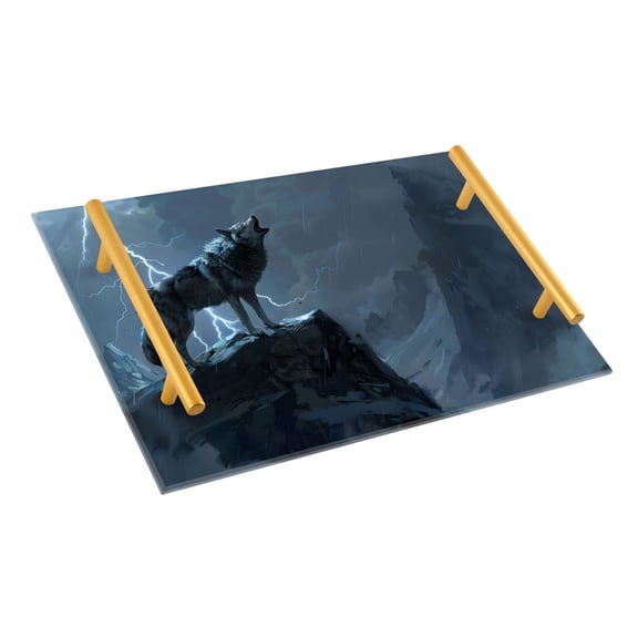 Ryvnso Wolf and Lightning on Mountain Bathroom Tray Vanity Countertop Trays Acrylic Organizer