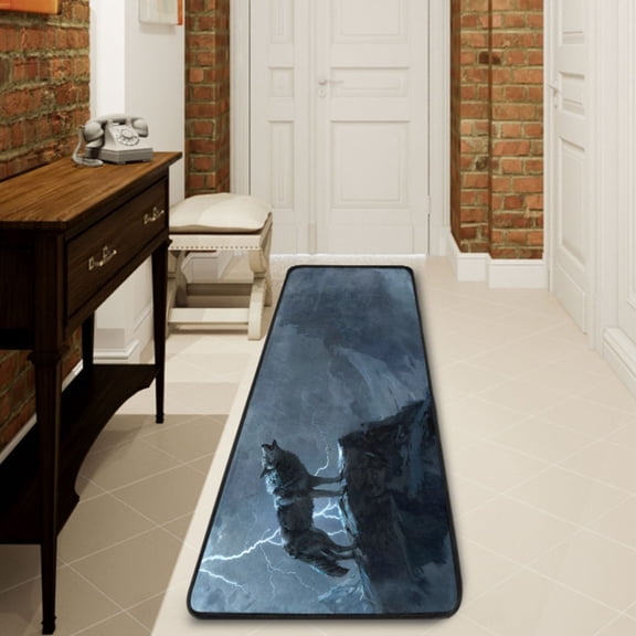 Ryvnso Wolf and Lightning on Mountain Hallway Runner Rugs Floor Carpet Non Slip Entryway Mat 2' x 6'