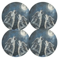 Ryvnso Wolf and Moon Round Plate Mats Dining Table Placemat Set of 4 for Holiday Decoration