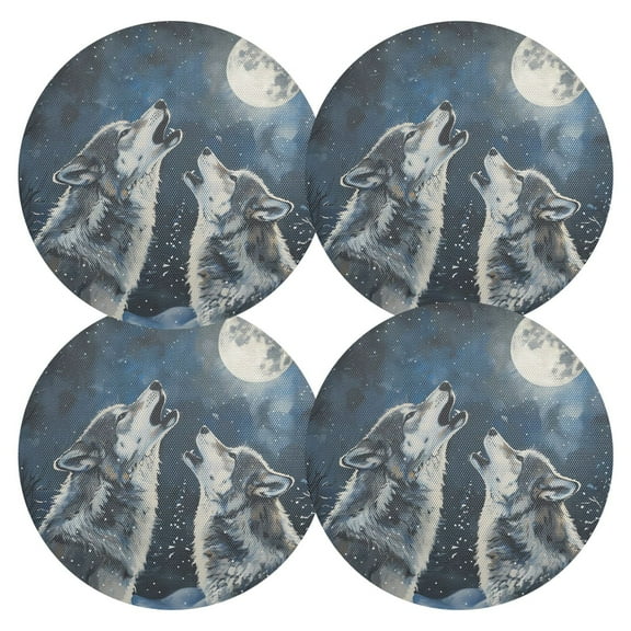 Ryvnso Wolf and Moon Round Plate Mats Dining Table Placemat Set of 4 for Holiday Decoration
