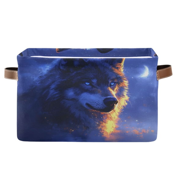 Ryvnso Wolf at Night Storage Basket Large Bin Foldable Boxes Toys Organizer 14.2x10.2x8.3in 1 PC