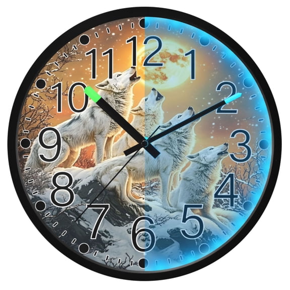 Ryvnso Wolf at Sunset 12 Inch Night Light Wall Clock Silent Battery Operated Luminous Clocks