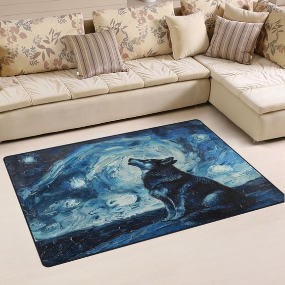 Ryvnso Wolf in Night Area Floor Mat Non-Slip Carpet Soft Rugs Doormats 31" x 20"