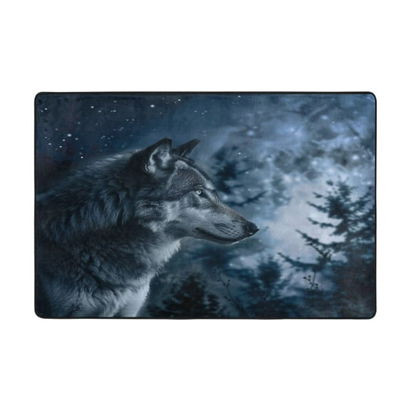 Ryvnso Wolf in Night Forest Area Floor Mats Large Nursery Rugs Non-Slip Carpets Doormat 36" x 24"