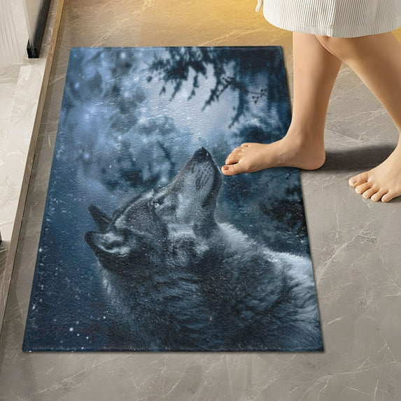 Ryvnso Wolf in Night Forest Bathroom Shaggy Rugs Toilet Rectangle Mat Soft Contour Rug 24"x16"