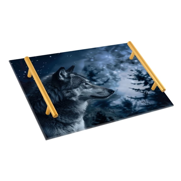 Ryvnso Wolf in Night Forest Bathroom Tray Vanity Countertop Trays Acrylic Organizer