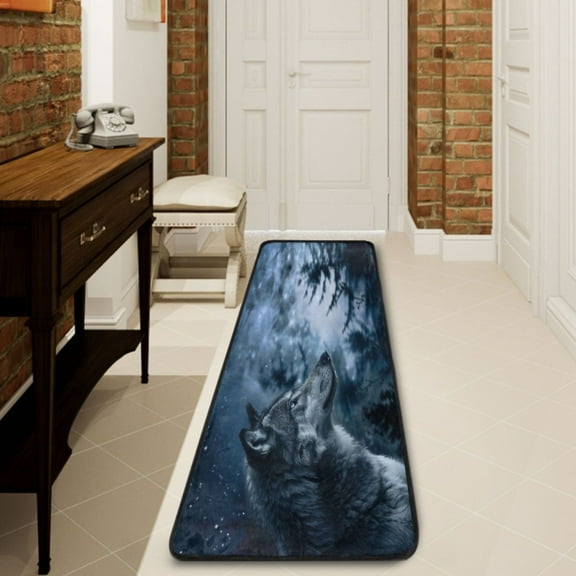 Ryvnso Wolf in Night Forest Hallway Runner Rugs Floor Carpet Non Slip Entryway Mat 2' x 6'