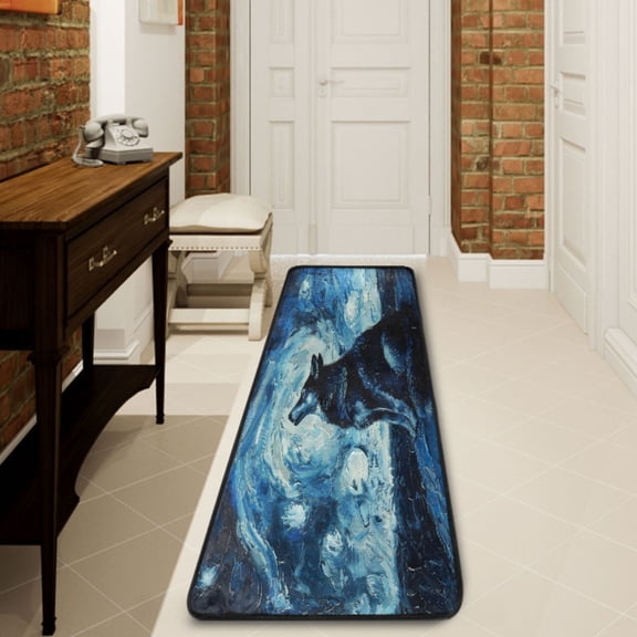 Ryvnso Wolf in Night Hallway Runner Rugs Floor Carpet Non Slip Entryway Mat 2' x 6'