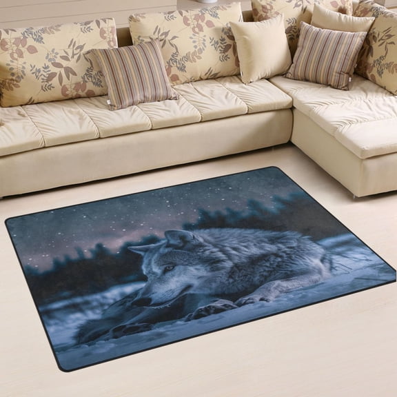 Ryvnso Wolf in Night Sky Area Floor Mat Non-Slip Carpet Soft Rugs Doormats 31" x 20"