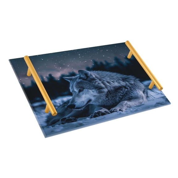 Ryvnso Wolf in Night Sky Bathroom Tray Vanity Countertop Trays Acrylic Organizer