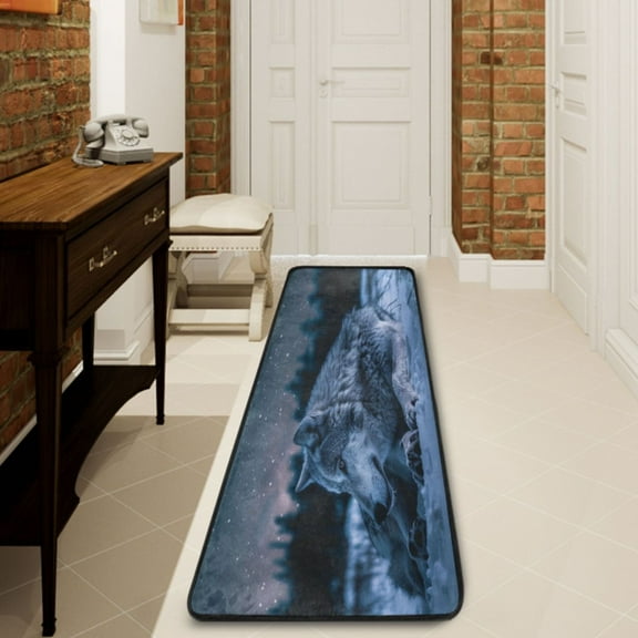 Ryvnso Wolf in Night Sky Hallway Runner Rugs Floor Carpet Non Slip Entryway Mat 2' x 6'