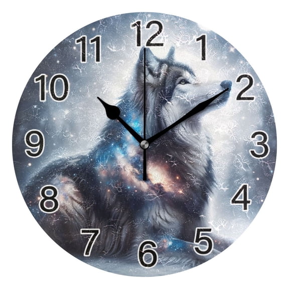 Ryvnso Wolf in Starry Sky Wall Clock Non Ticking Silent Kitchen Clock Battery Operated Clocks 10 inch