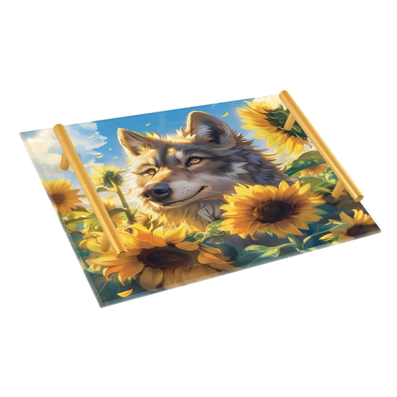 Ryvnso Wolf in Sunflower Bathroom Tray Vanity Countertop Trays Acrylic Organizer