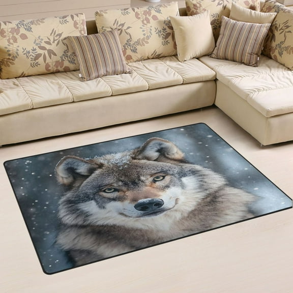 Ryvnso Wolf in Winter Pattern Area Floor Mat Non-Slip Carpet Soft Rugs Doormats 31" x 20"