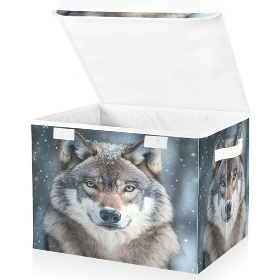 Ryvnso Wolf in Winter Pattern Large Lidded Foldable Storage Baskets Cubes Boxes Lids Bin for Home