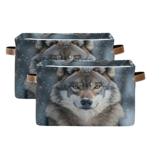 Ryvnso Wolf in Winter Pattern Storage Basket Large Bin Foldable Boxes Toys Organizer 14.2x10.2x8.3in 2 PCs
