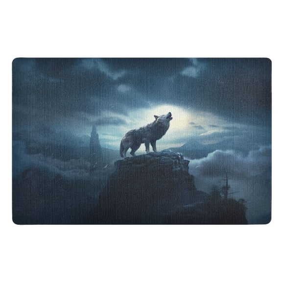 Ryvnso Wolf on Mountain Door Mats Outdoor Indoor Entrance Low Profile Floor Rugs 32"x20" Carpet