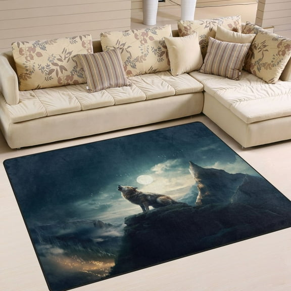 Ryvnso Wolf on Mountain Howl Area Floor Rugs Soft Non-Slip Large Mats Nursery Carpets 63" x 48"