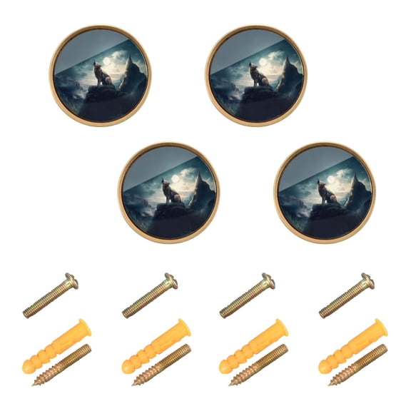 Ryvnso Wolf on Mountain Howl Cabinet Knobs Kitchen Door Round Pulls Drawers Dresser Cupboard Knob Set of 4