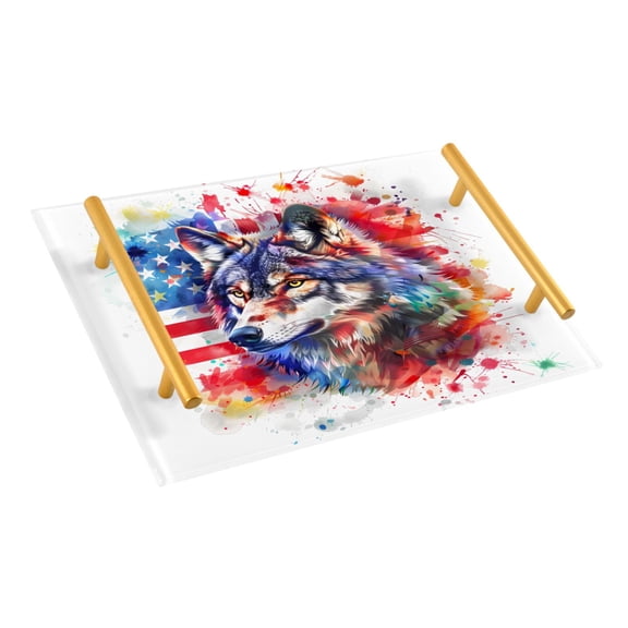 Ryvnso Wolf with Flag Bathroom Tray Vanity Countertop Trays Acrylic Organizer