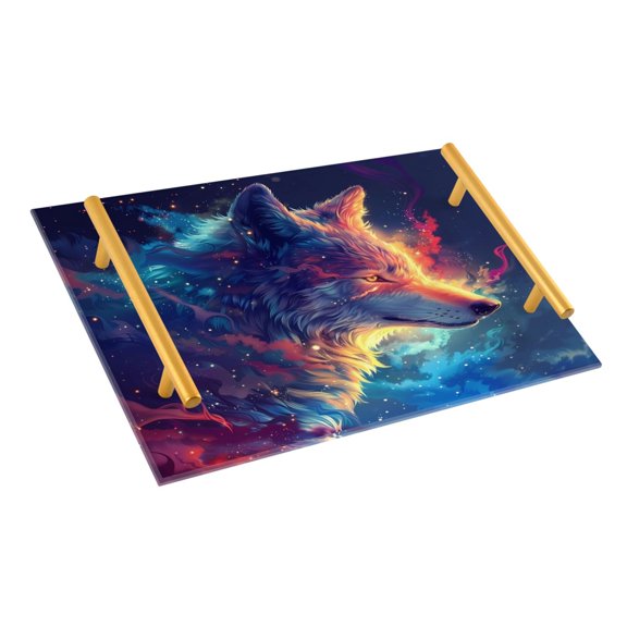 Ryvnso Wolf with Galaxy Bathroom Tray Vanity Countertop Trays Acrylic Organizer