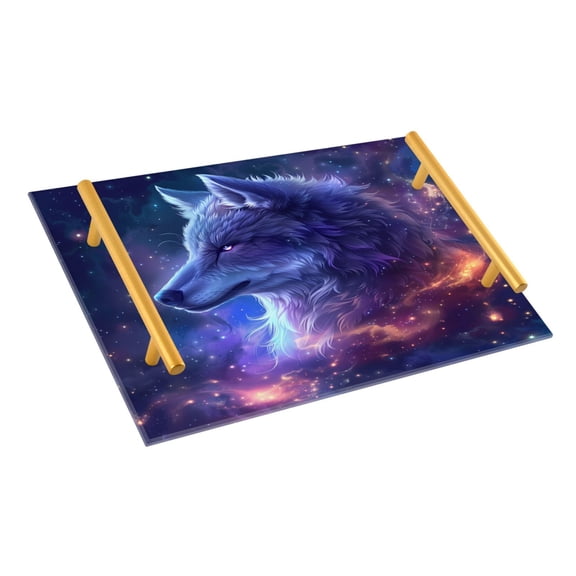 Ryvnso Wolf with Starry Sky Bathroom Tray Vanity Countertop Trays Acrylic Organizer