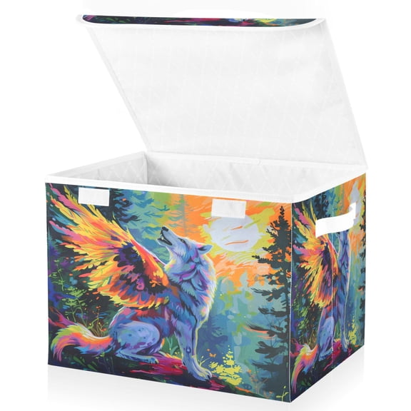 Ryvnso Wolf with Wing Large Lidded Foldable Storage Baskets Cubes Boxes Lids Bin for Home