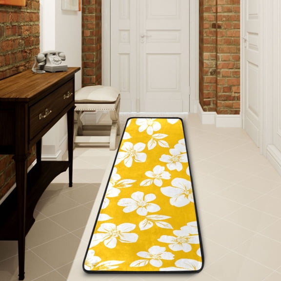 Ryvnso Yellow Flower Hallway Runner Rugs Floor Carpet Non Slip Entryway Mat 2' x 6'