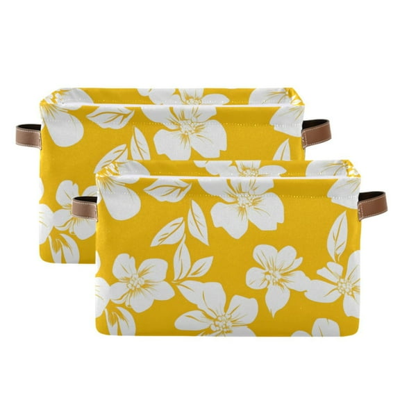 Ryvnso Yellow Flower Storage Basket Large Bin Foldable Boxes Toys Organizer 14.2x10.2x8.3in 2 PCs