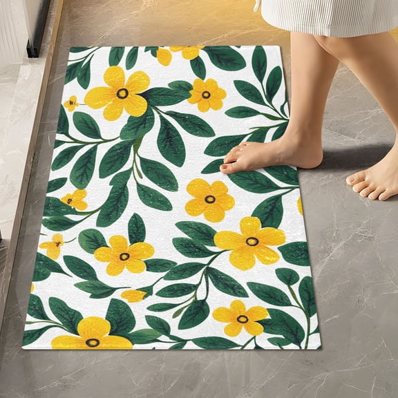 Ryvnso Yellow Flowers Leaves Bathroom Shaggy Rugs Toilet Rectangle Mat Soft Contour Rug 24"x16"