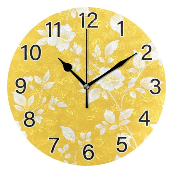 Ryvnso Yellow Leaves Flower Wall Clock Non Ticking Silent Kitchen Clock Battery Operated Clocks 10 inch