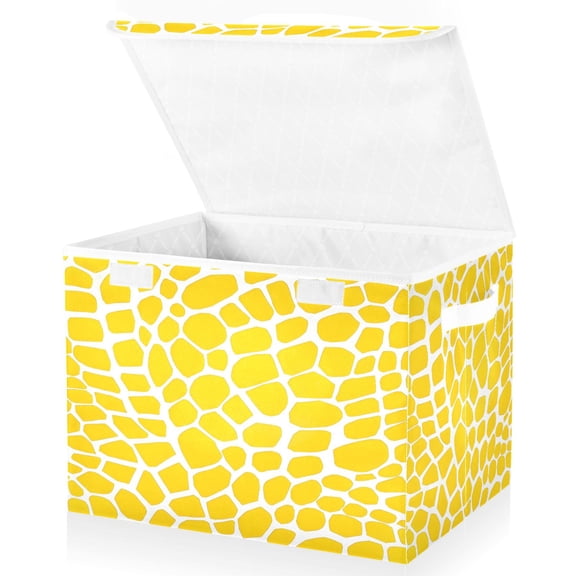 Ryvnso Yellow Lizard Skin Large Lidded Foldable Storage Baskets Cubes Boxes Lids Bin for Home