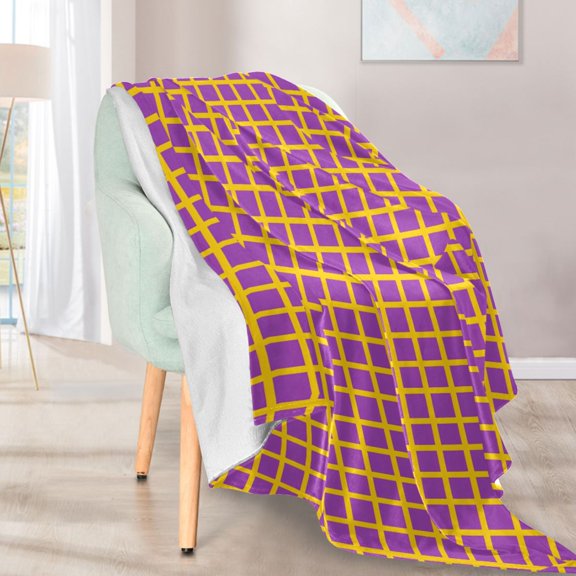 Ryvnso Yellow Purple Checkered Pattern Flannel Throw Blankets for Sofa Bed Couch 50 x 60 inch