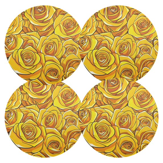 Ryvnso Yellow Roses Flowers Round Plate Mats Dining Table Placemat Set of 4 for Holiday Decoration